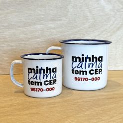 Caneca Esmaltada Minha Calma Tem CEP Branca | Rebojo®
